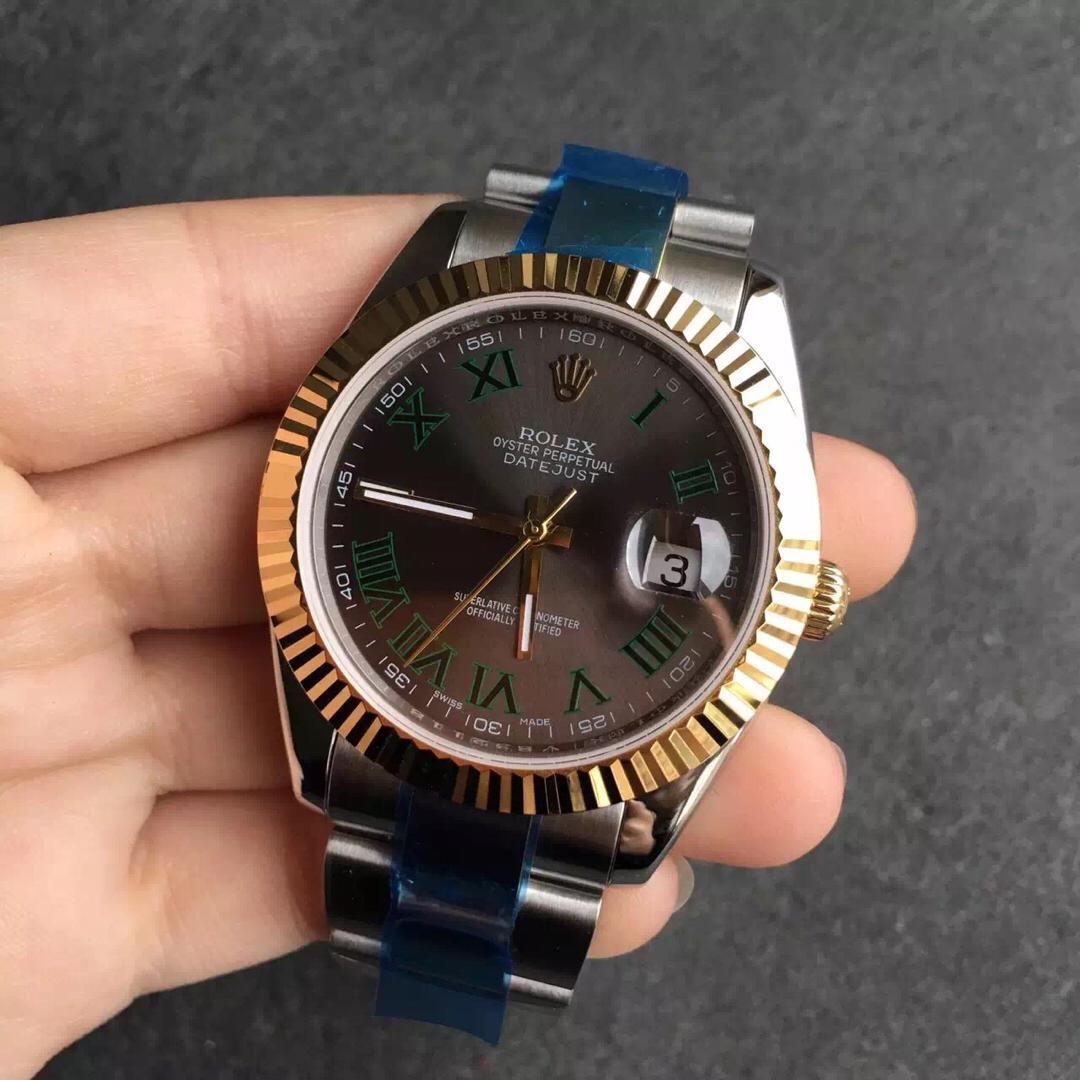 rolex 41mm datejust ii 116333 grey with green