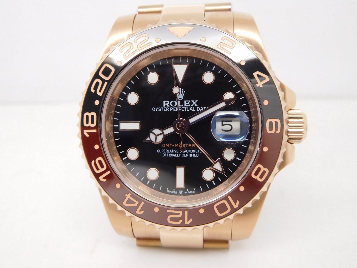 Replica Rolex GMT Master II Basel 2018 126715 Rose Gold Watch with Black/Brown Ceramic Bezel 