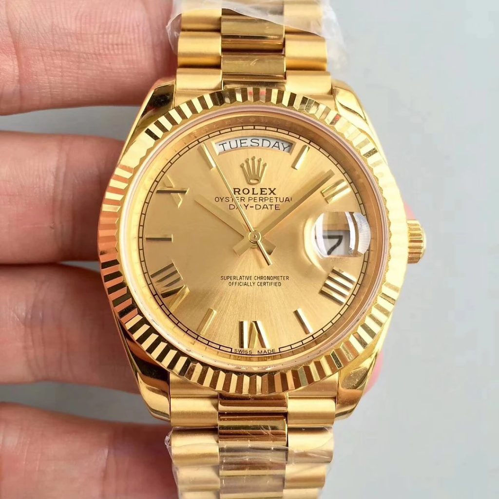 Replica Rolex Day Date 40mm Full Yellow Gold Watch From CR Factory ...